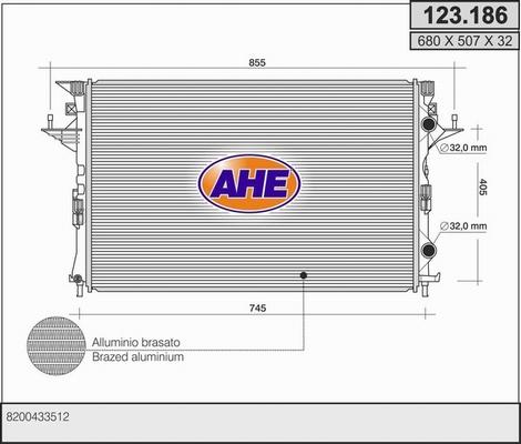 AHE 123.186 - Радіатор, охолодження двигуна autocars.com.ua
