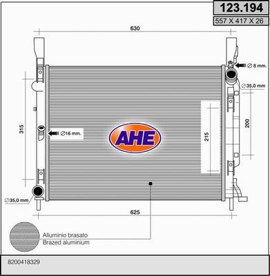 AHE 123.194 - Радіатор, охолодження двигуна autocars.com.ua