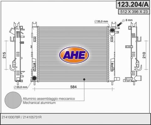 AHE 123.204/A - Радіатор, охолодження двигуна autocars.com.ua