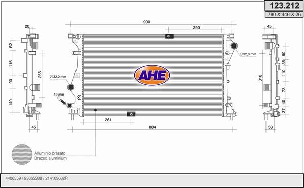 AHE 123.212 - Радіатор, охолодження двигуна autocars.com.ua