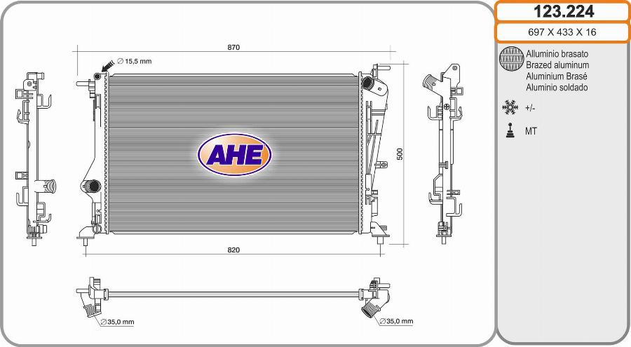 AHE 123.224 - Радіатор, охолодження двигуна autocars.com.ua