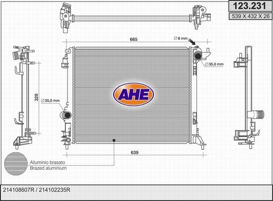 AHE 123.231 - Радіатор, охолодження двигуна autocars.com.ua