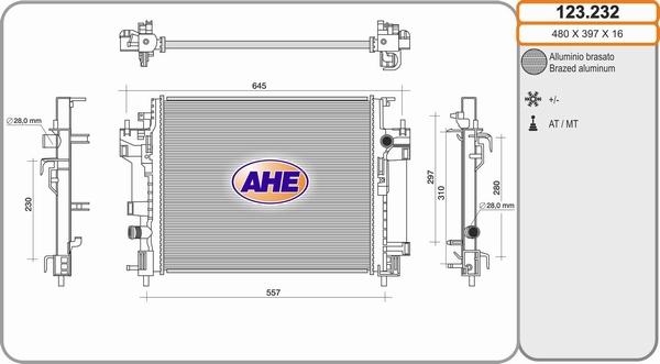 AHE 123.232 - Радіатор, охолодження двигуна autocars.com.ua