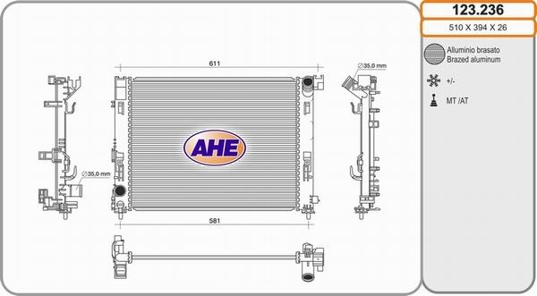 AHE 123.236 - Радіатор, охолодження двигуна autocars.com.ua