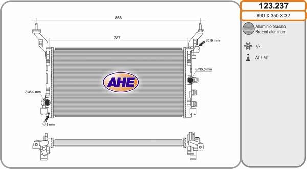 AHE 123.237 - Радіатор, охолодження двигуна autocars.com.ua