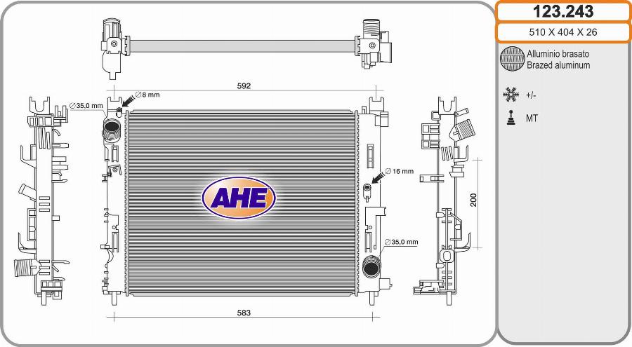 AHE 123.243 - Радіатор, охолодження двигуна autocars.com.ua