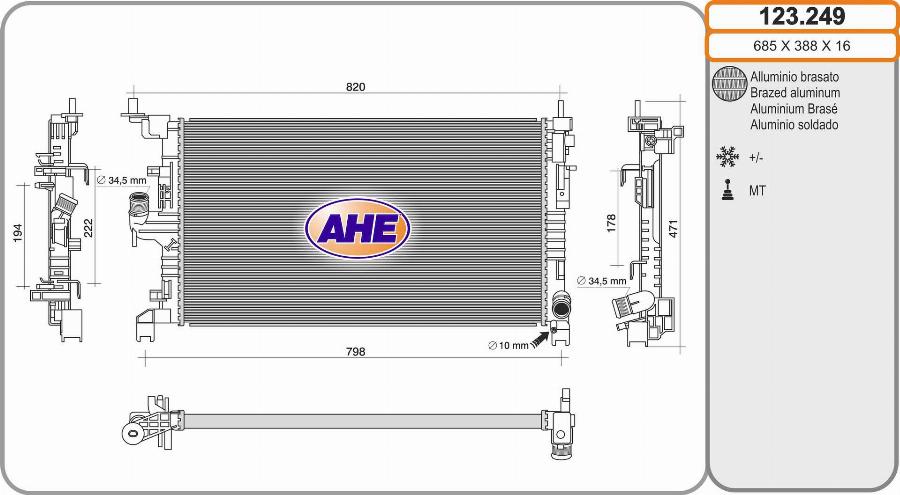 AHE 123.249 - Радіатор, охолодження двигуна autocars.com.ua