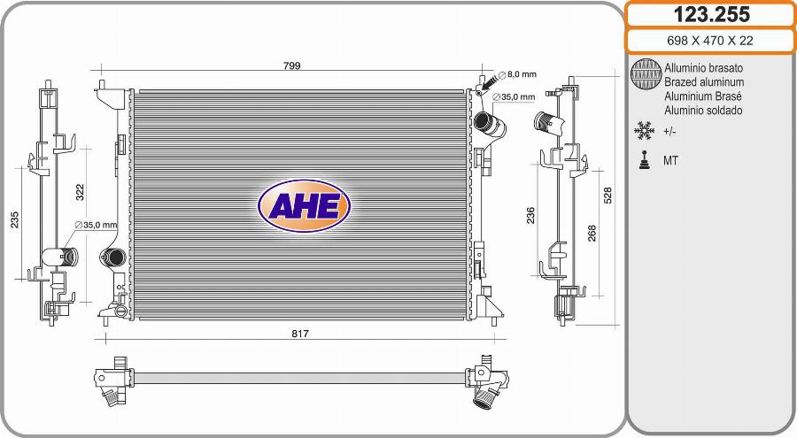 AHE 123.255 - Радіатор, охолодження двигуна autocars.com.ua