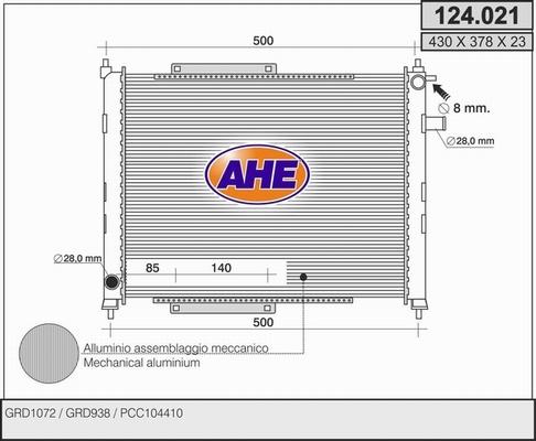 AHE 124.021 - Радіатор, охолодження двигуна autocars.com.ua