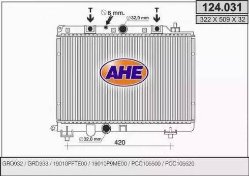 AHE 124.031 - Радіатор, охолодження двигуна autocars.com.ua
