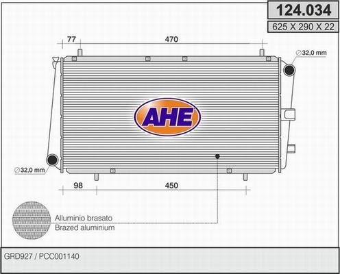 AHE 124.034 - Радіатор, охолодження двигуна autocars.com.ua