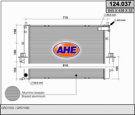 AHE 124.037 - Радіатор, охолодження двигуна autocars.com.ua