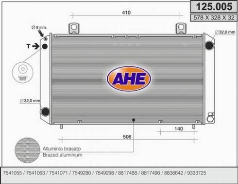 AHE 125.005 - Радіатор, охолодження двигуна autocars.com.ua