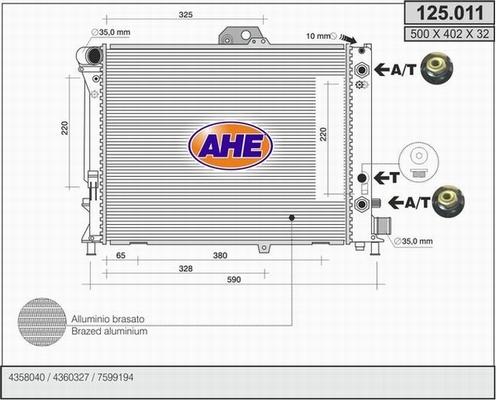 AHE 125.011 - Радіатор, охолодження двигуна autocars.com.ua