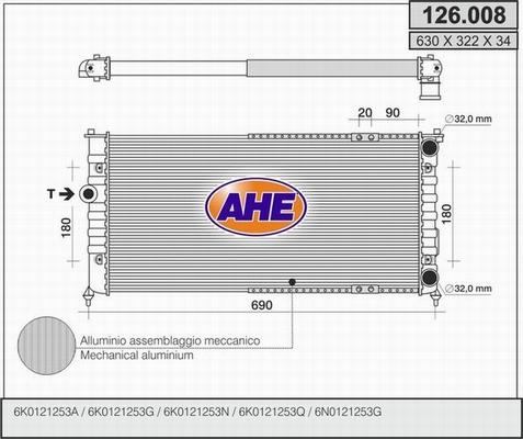 AHE 126.008 - Радіатор, охолодження двигуна autocars.com.ua