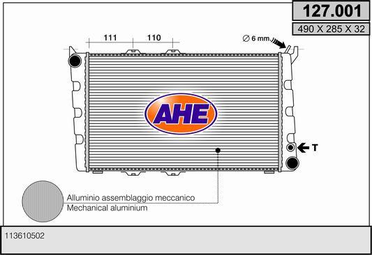 AHE 127.001 - Радіатор, охолодження двигуна autocars.com.ua