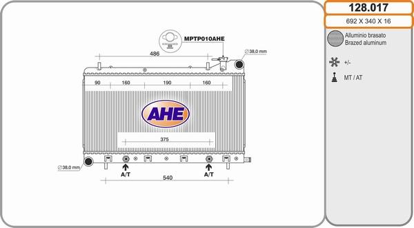 AHE 128.017 - Радіатор, охолодження двигуна autocars.com.ua