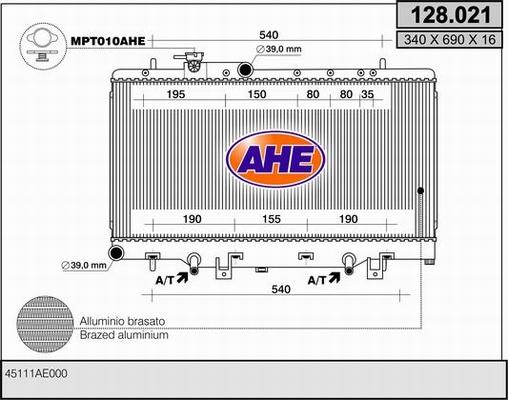 AHE 128.021 - Радіатор, охолодження двигуна autocars.com.ua