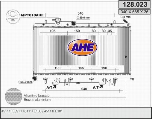 AHE 128.023 - Радіатор, охолодження двигуна autocars.com.ua