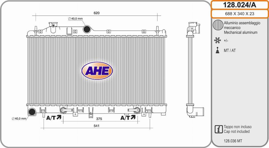 AHE 128.024/A - Радіатор, охолодження двигуна autocars.com.ua