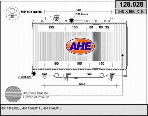 AHE 128.028 - Радіатор, охолодження двигуна autocars.com.ua