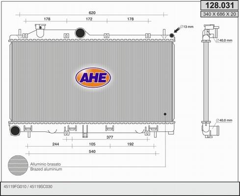 AHE 128.031 - Радіатор, охолодження двигуна autocars.com.ua