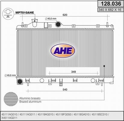 AHE 128.036 - Радіатор, охолодження двигуна autocars.com.ua