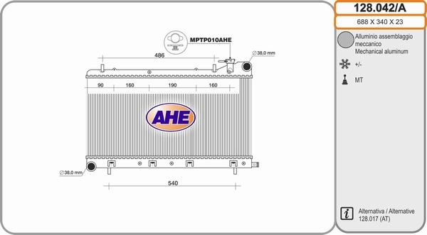 AHE 128.042/A - Радіатор, охолодження двигуна autocars.com.ua