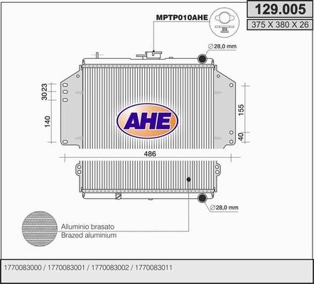 AHE 129.005 - Радіатор, охолодження двигуна autocars.com.ua