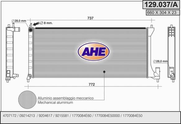 AHE 129.037/A - Радіатор, охолодження двигуна autocars.com.ua