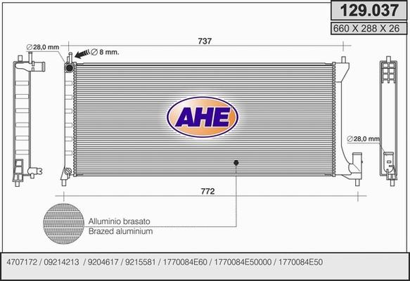 AHE 129.037 - Радіатор, охолодження двигуна autocars.com.ua
