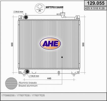 AHE 129.055 - Радіатор, охолодження двигуна autocars.com.ua