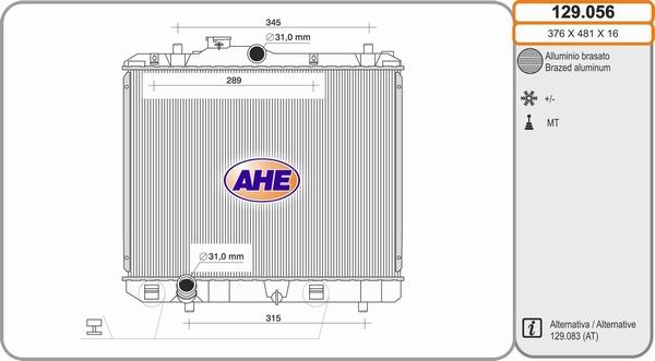 AHE 129.056 - Радіатор, охолодження двигуна autocars.com.ua