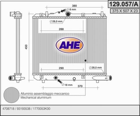 AHE 129.057/A - Радіатор, охолодження двигуна autocars.com.ua