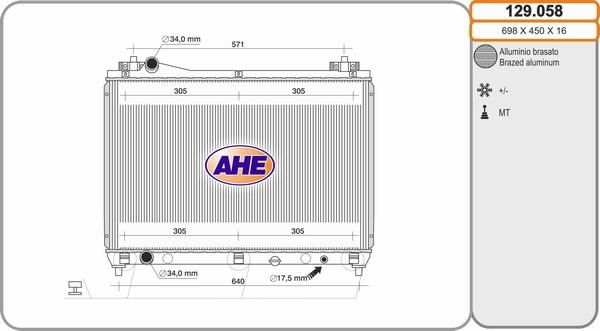 AHE 129.058 - Радіатор, охолодження двигуна autocars.com.ua