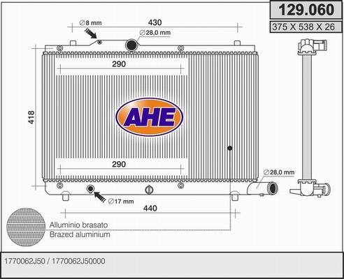 AHE 129.060 - Радіатор, охолодження двигуна autocars.com.ua