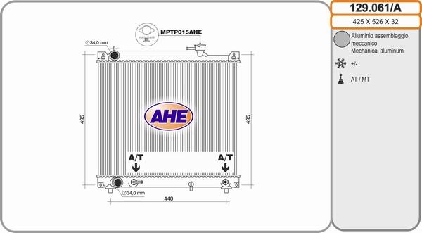 AHE 129.061/A - Радіатор, охолодження двигуна autocars.com.ua