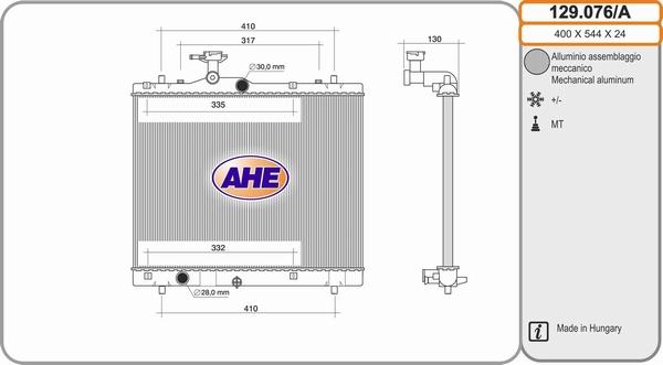 AHE 129.076/A - Радіатор, охолодження двигуна autocars.com.ua