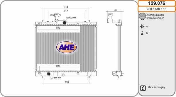 AHE 129.076 - Радіатор, охолодження двигуна autocars.com.ua