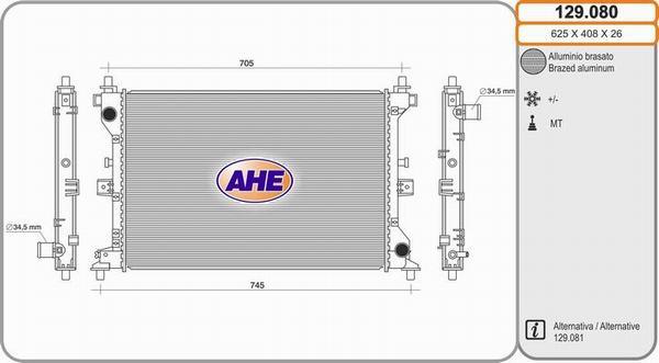 AHE 129.080 - Радіатор, охолодження двигуна autocars.com.ua