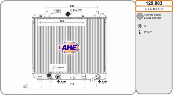 AHE 129.083 - Радіатор, охолодження двигуна autocars.com.ua