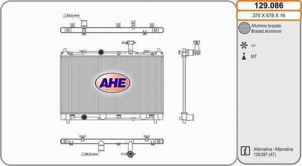 AHE 129.086 - Радіатор, охолодження двигуна autocars.com.ua