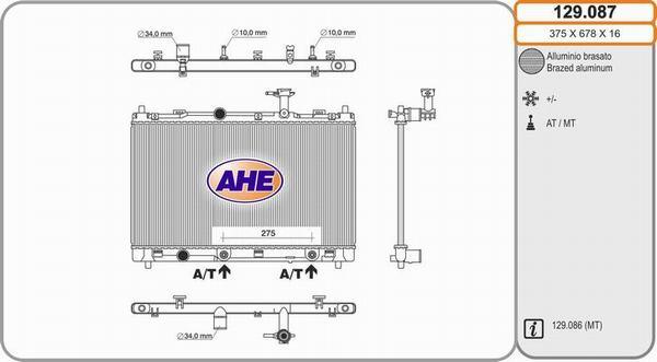 AHE 129.087 - Радіатор, охолодження двигуна autocars.com.ua