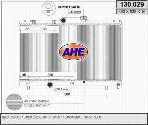AHE 130.029 - Радіатор, охолодження двигуна autocars.com.ua