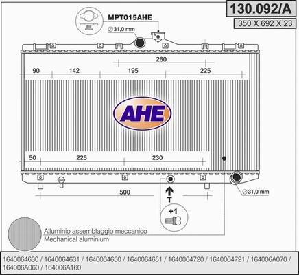 AHE 130.092/A - Радіатор, охолодження двигуна autocars.com.ua