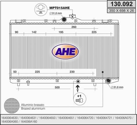 AHE 130.092 - Радіатор, охолодження двигуна autocars.com.ua