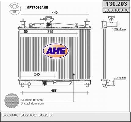 AHE 130.203 - Радіатор, охолодження двигуна autocars.com.ua