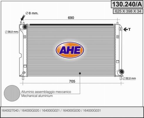 AHE 130.240/A - Радіатор, охолодження двигуна autocars.com.ua