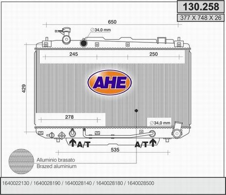 AHE 130.258 - Радіатор, охолодження двигуна autocars.com.ua