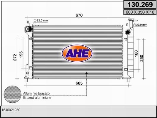 AHE 130.269 - Радіатор, охолодження двигуна autocars.com.ua